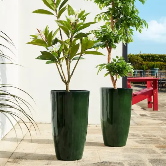 Glitzhome® 23.5" Gradient Green Faux Ceramic Tall Plastic Planters, 2ct. {3}