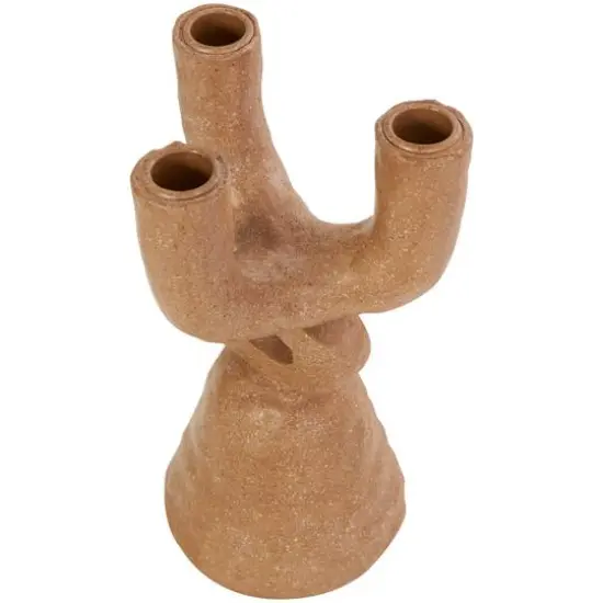 11" Brown Speckled Abstract Totem 3 Taper Candle Candelabra {5}