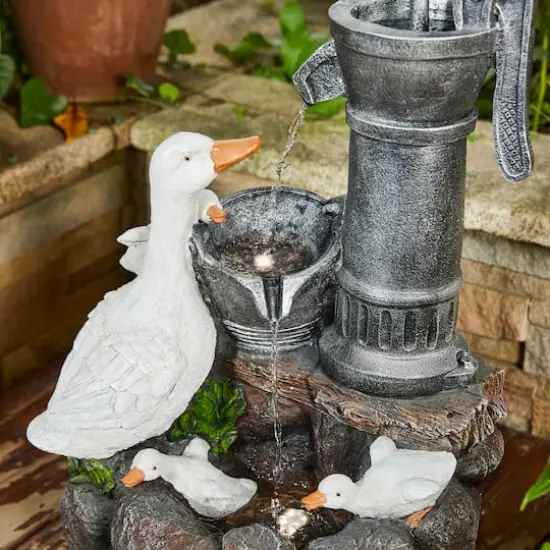 Glitzhome® 23.5" Duck Family Outdoor Fountain with LED Light {6}