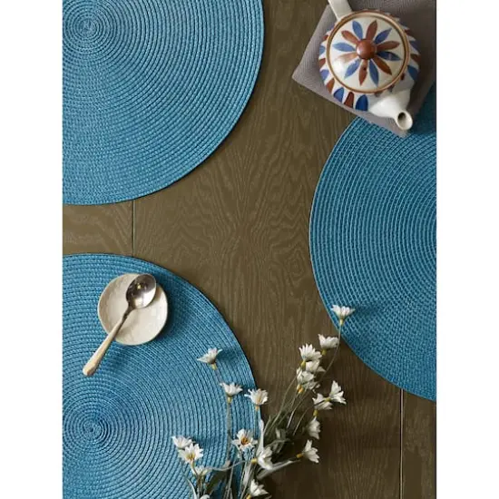DII&reg; Round Plastic Woven Placemats, 6ct. Storm Blue {7}