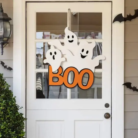 Glitzhome&reg; 14"H Halloween Wooden Ghoost BOO Door Hanger {3}