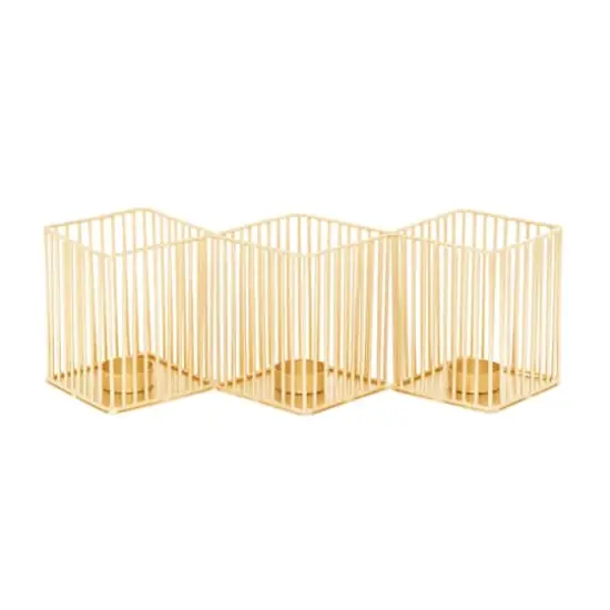 Set of 3 Gold Metal Modern Candle Holder, 4.25", 11", 16.25" {5}