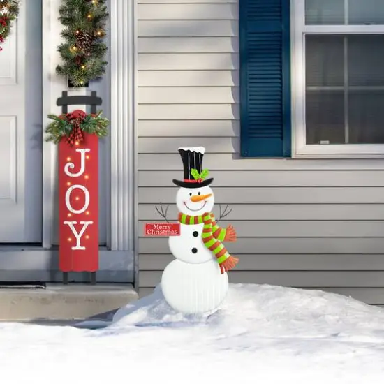 Glitzhome&reg; 40" Metal Snowman Yard Stake {3}