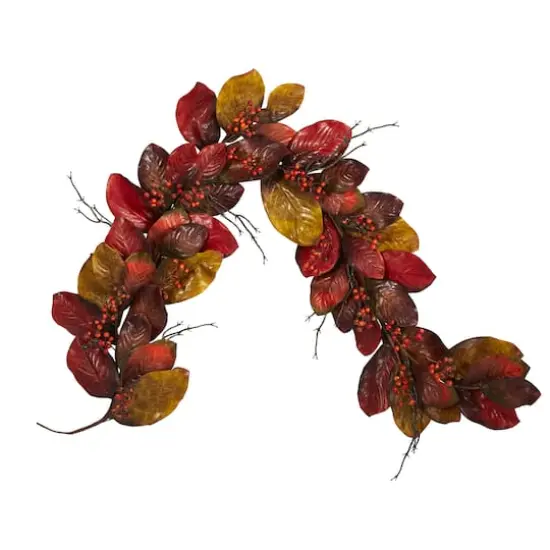 6ft. Autumn Magnolia Leaf with Berries Garland {1}
