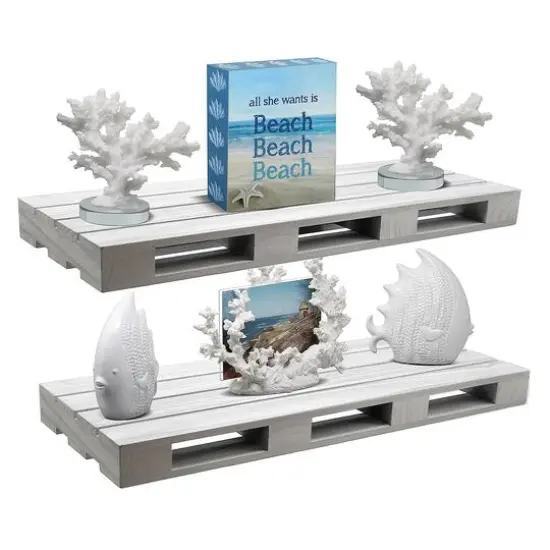 Sorbus Gray Wood Pallet Style Floating Shelf, 2ct. {4}