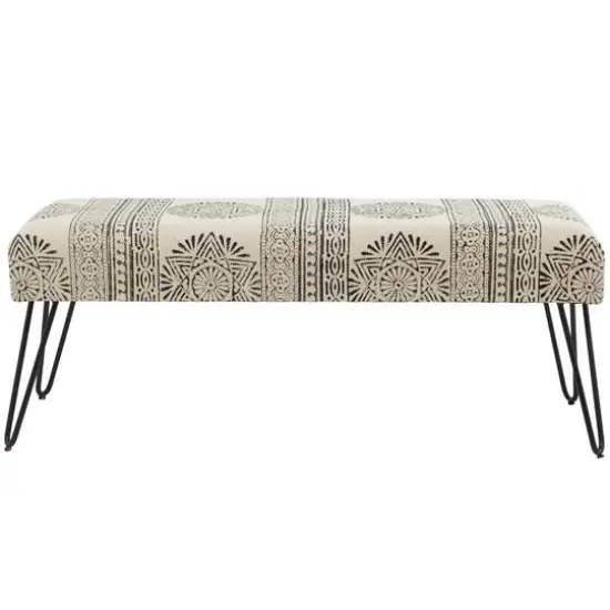 47" White Metal Floral Bench with Metal Hairpin Legs {6}