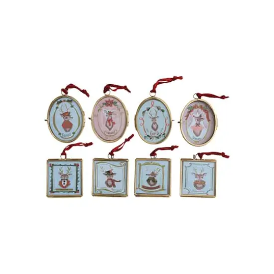Hello Honey® 8 Pack 4.25" Santa's Reindeer Photo Frame Glass & Metal Ornaments {1}