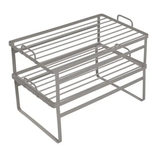 Honey Can Do Gray Stackable Cabinet Shelf Helpers Set {1}