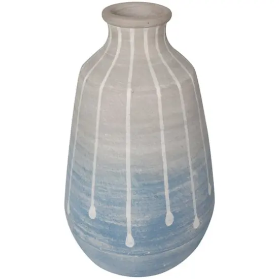 14" Blue & Gray Ombre Ceramic Abstract Drip Vase {1}