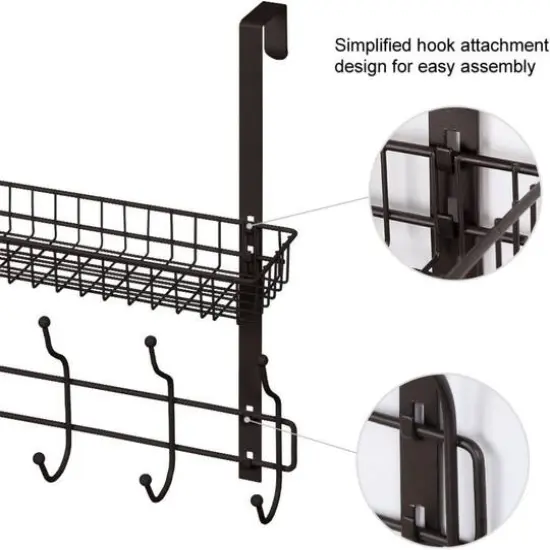 17" Over the Door Hook Hanger with Mesh Basket Black {5}