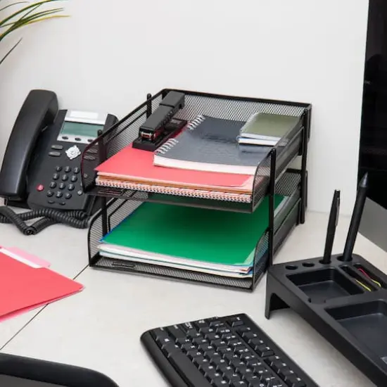 Mind Reader Black 2 Piece Stackable Metal Mesh Letter Tray {3}