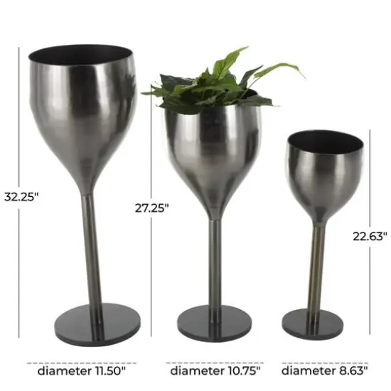 Silver Wine Glass Inspired Metal Planter Set {8}
