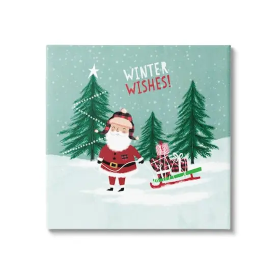 Stupell Industries Winter Wishes Santa Claus & Sled Canvas Wall Art {1}