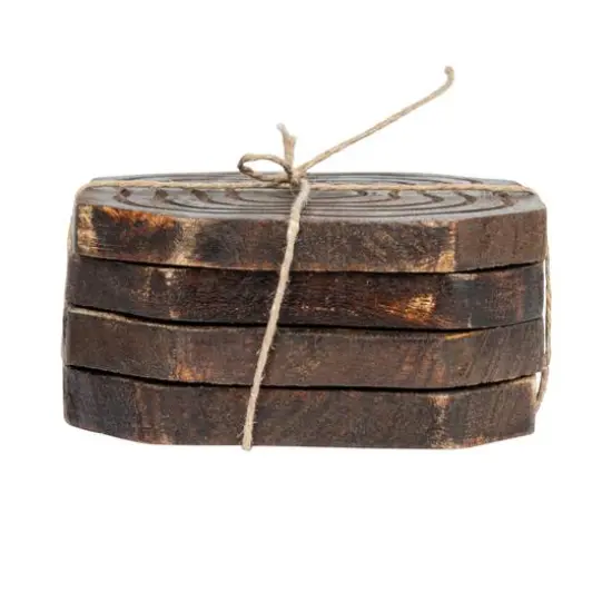 Hello Honey® 4" Round Hand-Carved Mango Wood Coasters with Distressed Finish, 4ct. {9}