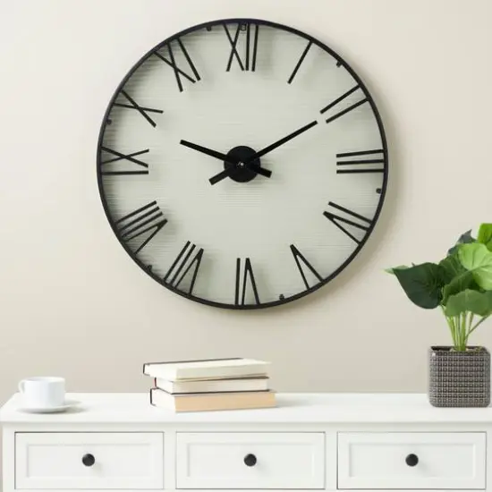 28" Black Metal Wall Clock with Clear Glass Face {3}