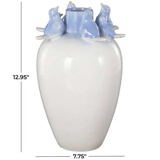 13" White Ceramic Bird Decorative Vase with Blue Accents {8}
