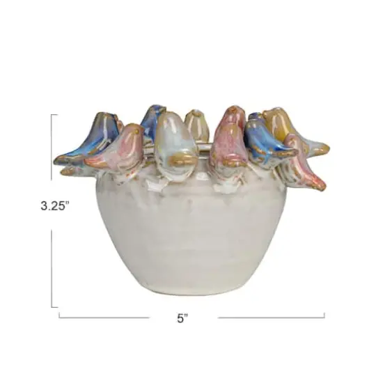 Hello Honey® 5" Multicolor Reactive Glaze Stoneware Planter with Birds on Rim {6}