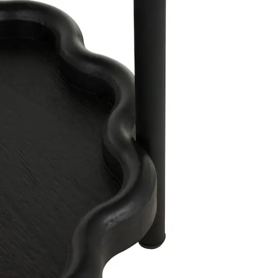 23.75" Black Wood Floral Inspired 2-Level Side End Accent Table with Metal Legs {5}