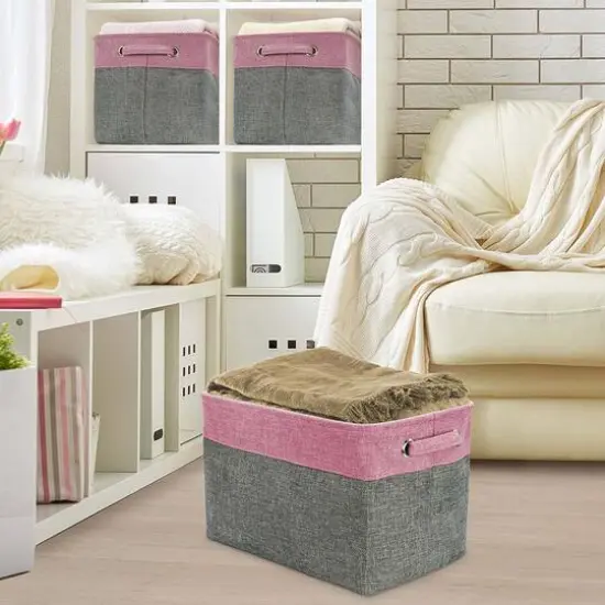 Sorbus 15" Twill Collapsible Storage Basket Set Pink {5}