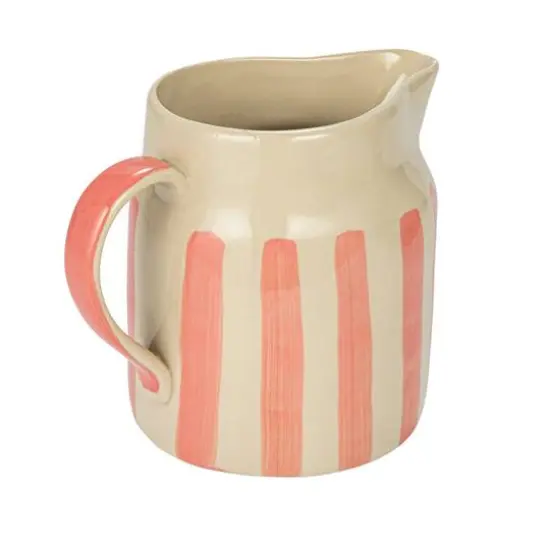Hello Honey&reg; 9" Hand-Painted Wax Relief Pink Sriped Stoneware Pitcher {1}