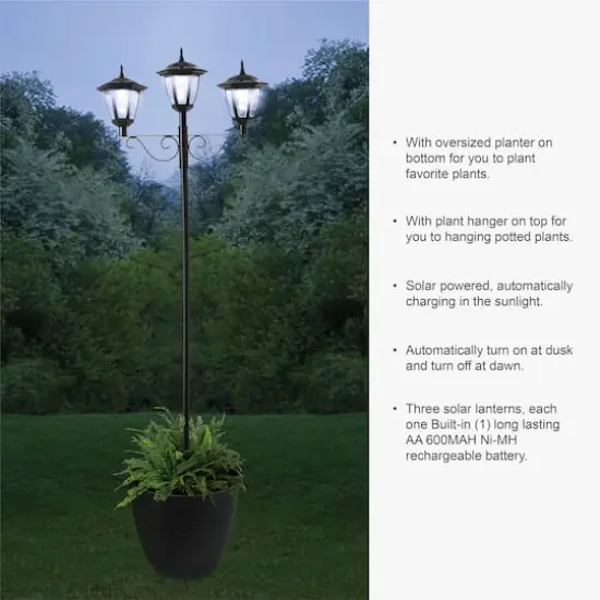 Glitzhome&reg; 6ft. Solar Three Head Street Light with Planter Pot {5}