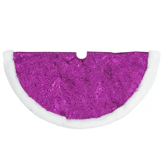 20" Purple Glittered Mini Christmas Tree Skirt with Faux Fur Trim {9}