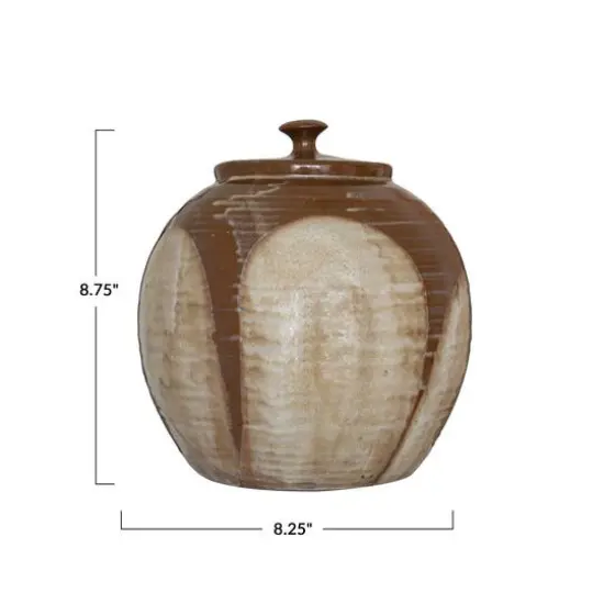 Hello Honey&reg; 8.75" Brown Reactive Glaze Farmhouse Stoneware Jar with Lid {3}