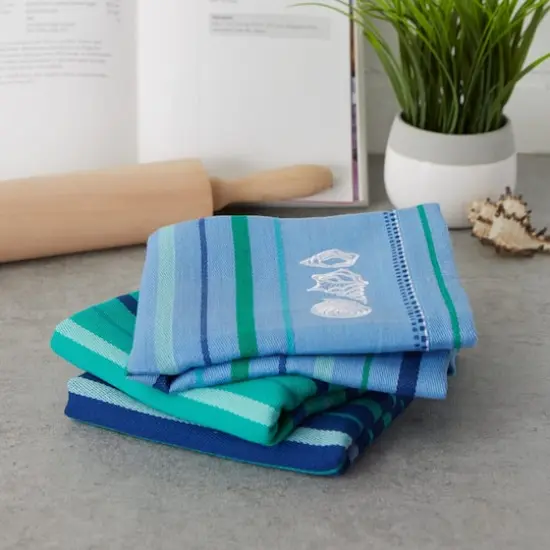 DII&reg; Embroidered Blue Sea Dishtowel Set {5}
