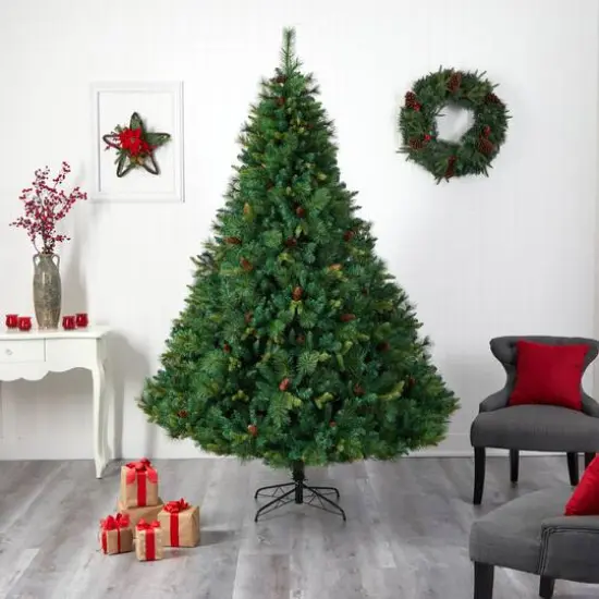 8ft. Pre-Lit West Virginia Mixed Pine Artificial Christmas Tree with Pinecones, Clear LED Lights {9}