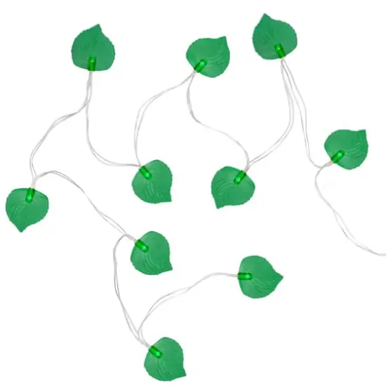 10ct. Battery Operated Green Leaf Shaped Novelty Christmas Light Set {9}