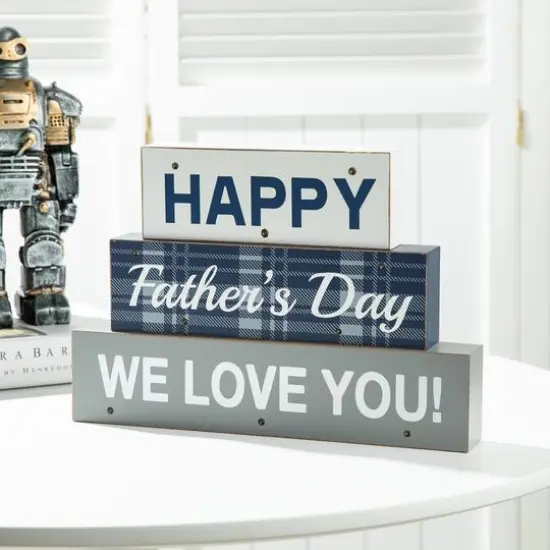 Glitzhome&reg; 12" Lighted Happy Father's Day Block Sign {4}