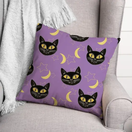 Cat, Moon & Stars Halloween Throw Pillow {3}