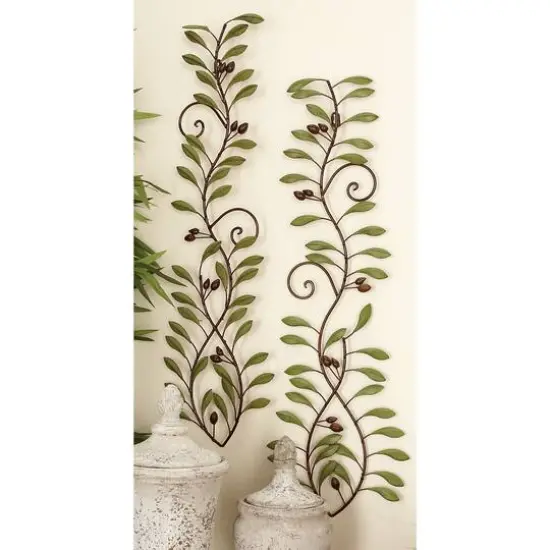 Green Metal Traditional Leaves Wall D&eacute;cor Set {4}