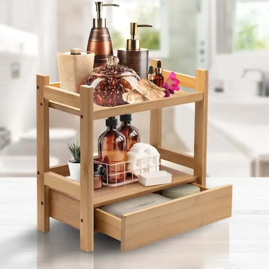 Sorbus 12.5" Bamboo Shelf with Drawer for Multi-Purpose Storage {3}
