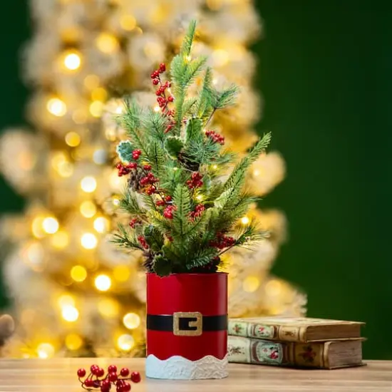 22" Pre-Lit Artificial Christmas Tree in Santa Belt Pot, Warm White LED Lights {3}