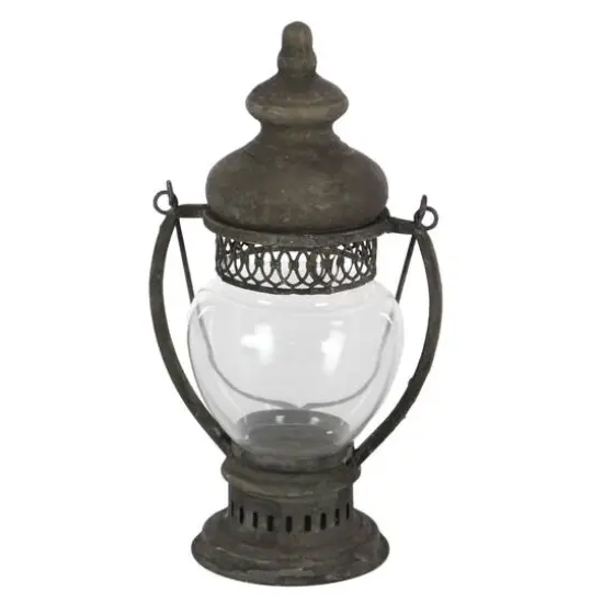 14" Brown Iron Rustic Candle Holder Lantern {3}