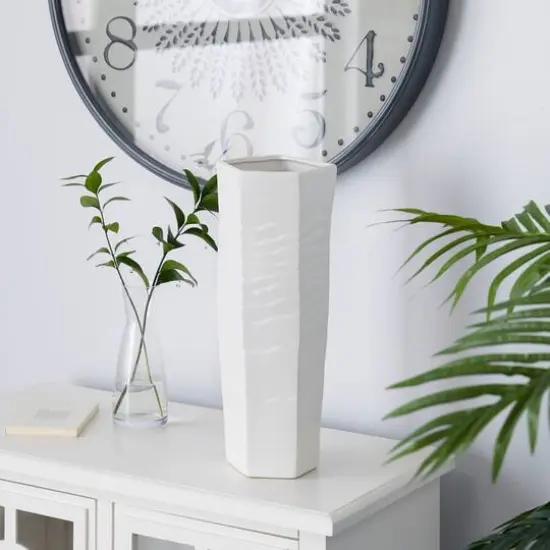 White Ceramic Contemporary Vase, 16" x 6" x 6" {7}