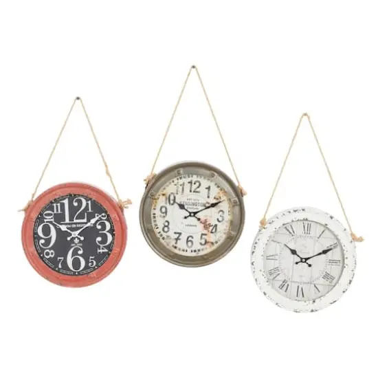 Set of 3 White Metal Vintage Wall Clock, 11" {4}