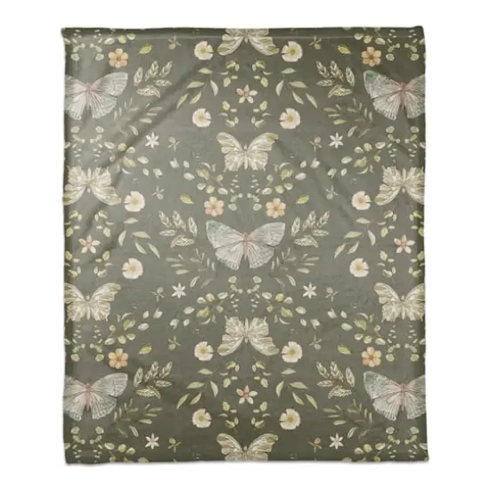 Butterfly Pattern Coral Fleece Blanket Forest Green {1}