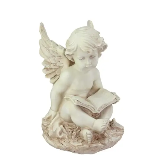 12" Ivory Sitting Cherub Angel with Book Garden Statue {1}