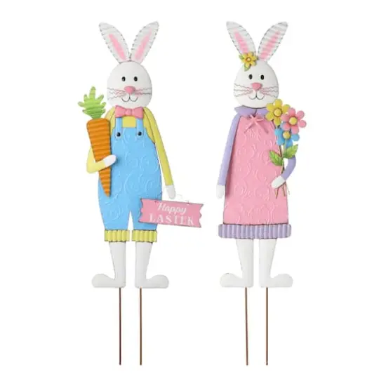 Glitzhome&reg; Easter Bunny Boy and Girl Metal D&eacute;cor, 2ct. {1}