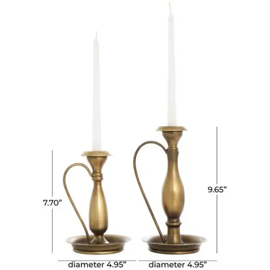 Bronze Metal Antique Style Candle Holder with Candle Plates & Handles Set {10}