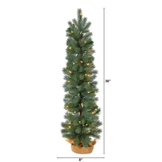 3ft. Pre-Lit Green Pine Artificial Christmas Tree with Burlap Base, Warm White Lights {8}