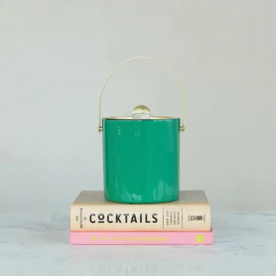 Hello Honey 1.5-Quart Enameled Stainless Steel Ice Bucket with Lid and Glass Knob, Gold Finish and Turquoise Color {5}