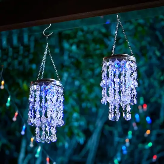 Glitzhome&reg; 18.75" Solar Lit Beaded Wind Chimes, 2ct. Transparent {3}