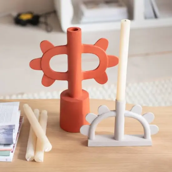 Hello Honey&reg; 12.25" Terra-Cotta Color Scalloped Taper Candle Holder {3}