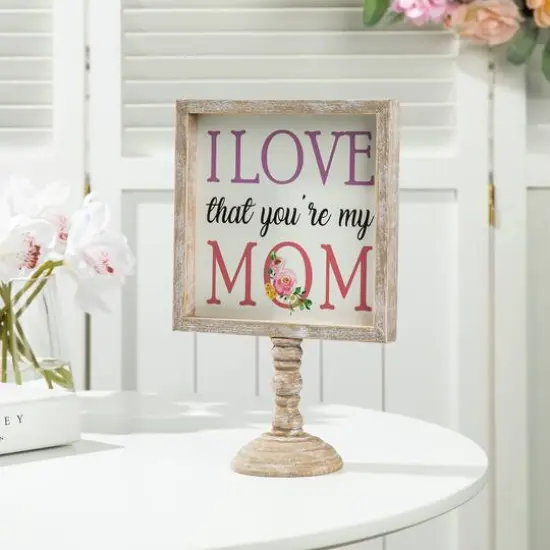 Glitzhome&reg; 11.5" Wood Mother's Day Table D&eacute;cor {4}