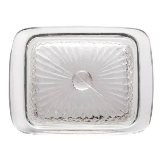 Hello Honey® 6.75" Clear Embossed Reclaimed Glass Butter Dish {4}