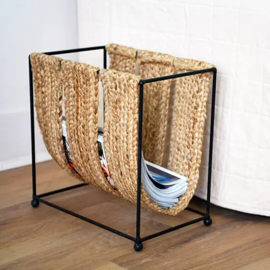 Hello Honey® Natural & Black Woven Jute & Metal Magazine Holder {6}