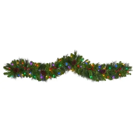6ft. Pre-Lit LED Colorado Fir Christmas Garland with Berries & Pinecones {1}